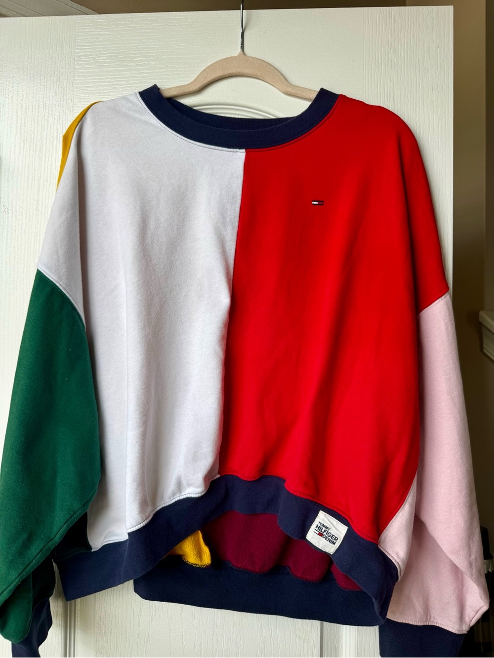Tommy Hilfiger Colorblock Crewneck Sweatshirt - Red, White, Green, Pink